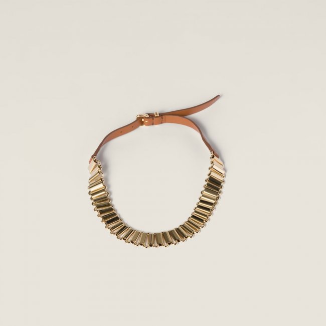 Miu Miu Metal and leather necklace Gold / Cognac