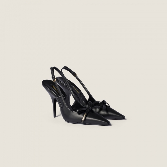 Miu Miu Leather slingback pumps with bow Black