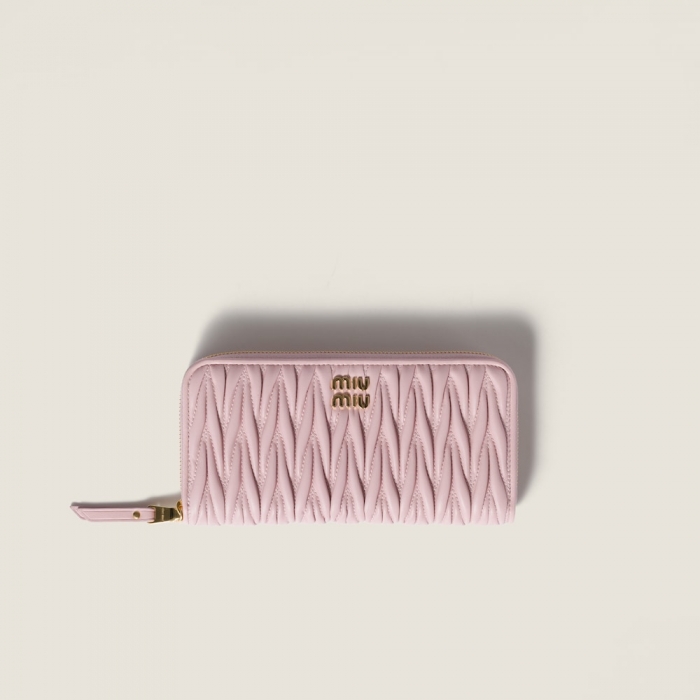 Miu Miu Large matelassé nappa leather wallet Alabaster Pink