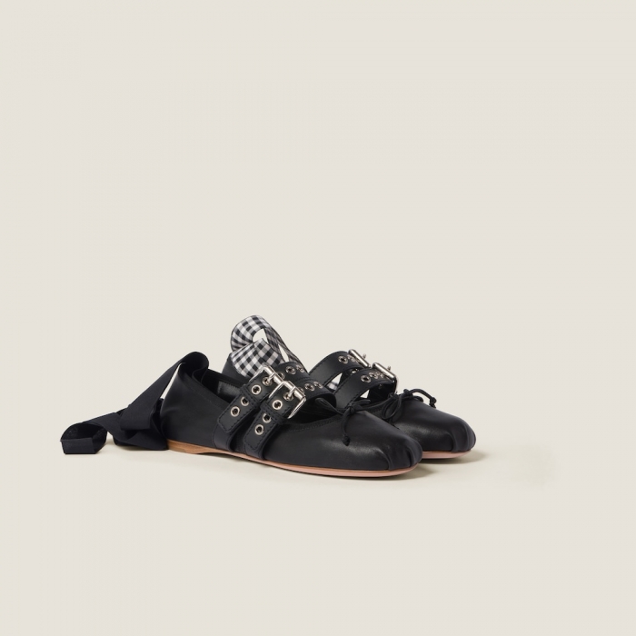 Miu Miu Nappa and calf leather ballerinas Black