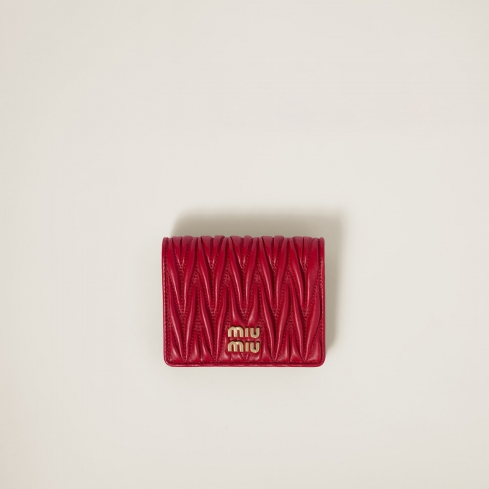 Miu Miu Small matelassé nappa leather wallet Red