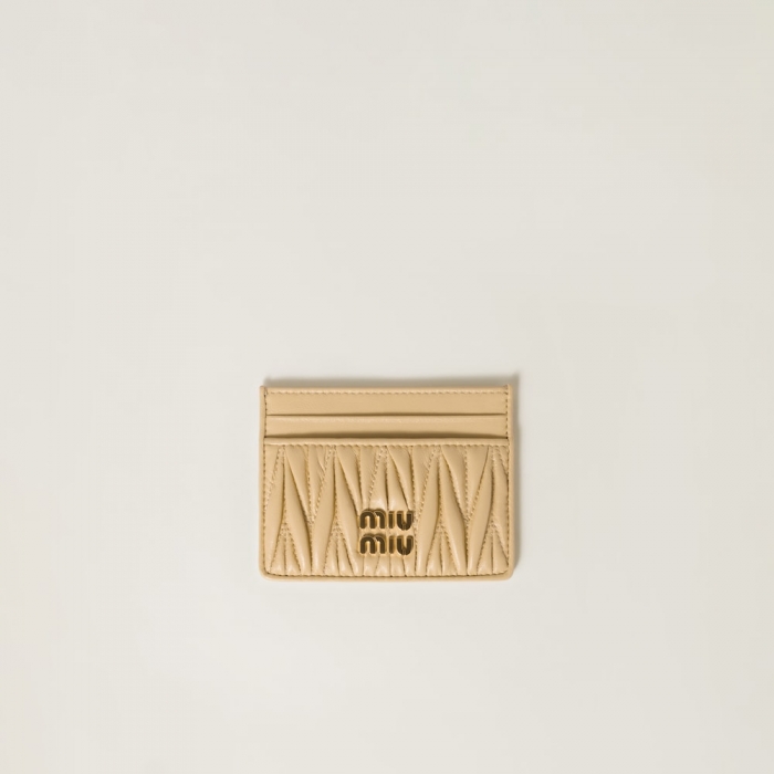 Miu Miu Matelassé nappa leather card holder Soy Green