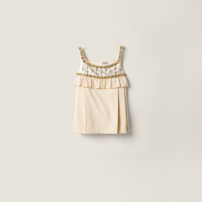 Miu Miu Embroidered canvas mini-dress Ecru