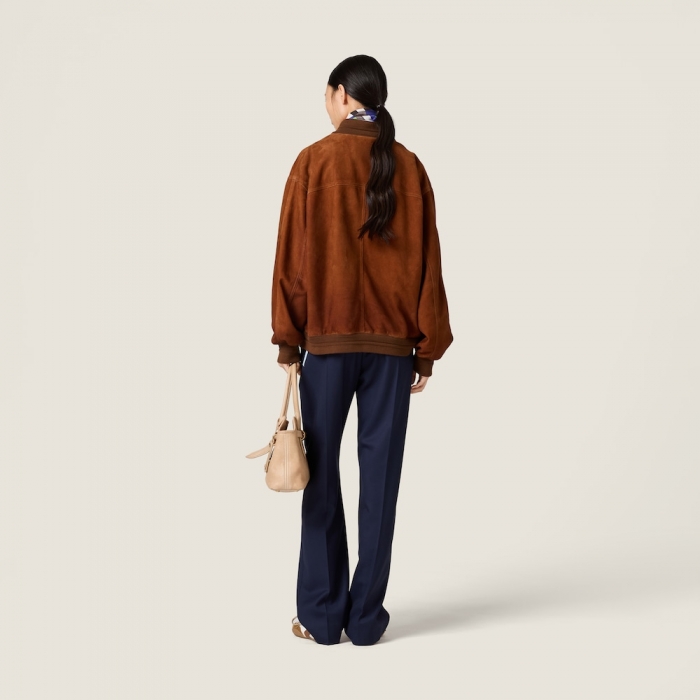 Miu Miu Waxed suede jacket Chestnut Brown