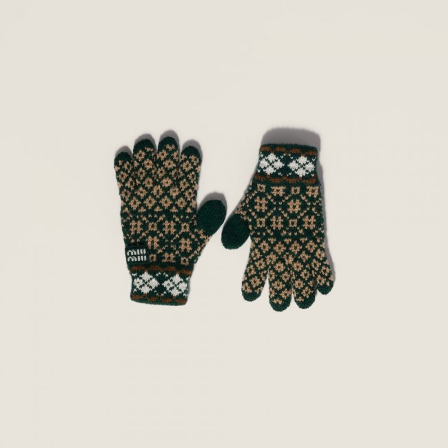 Miu Miu Wool and cashmere gloves - Cognac/Billiard Green