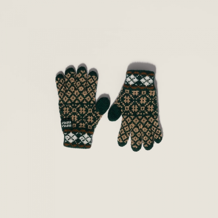 Miu Miu Wool and cashmere gloves - Cognac/Billiard Green