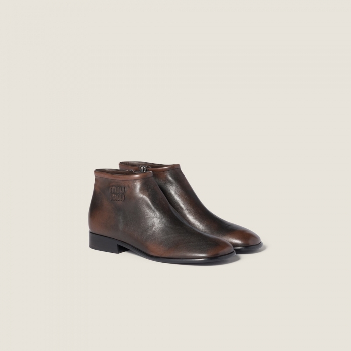 Miu Miu Fumé leather booties Dark Brown