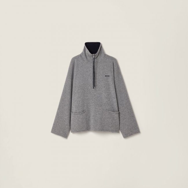 Miu Miu Cashmere half-zipper sweater GREY+BLUE