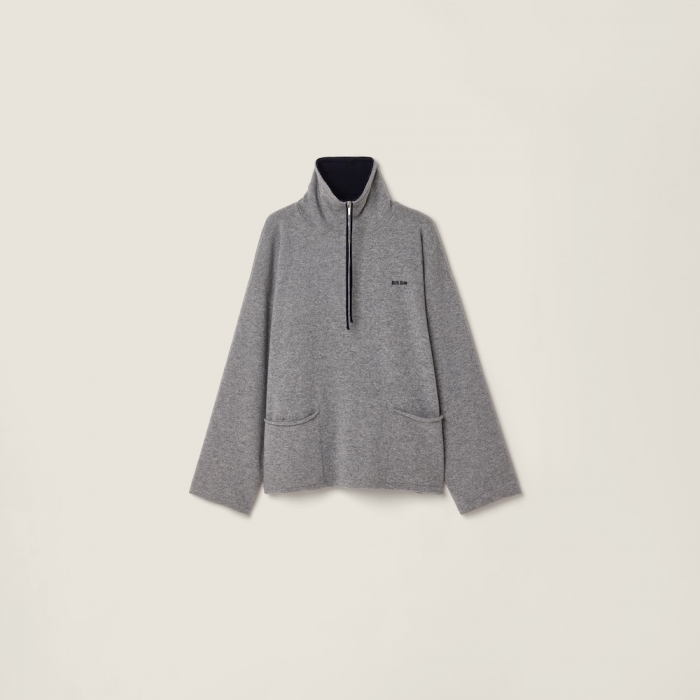 Miu Miu Cashmere half-zipper sweater GREY+BLUE