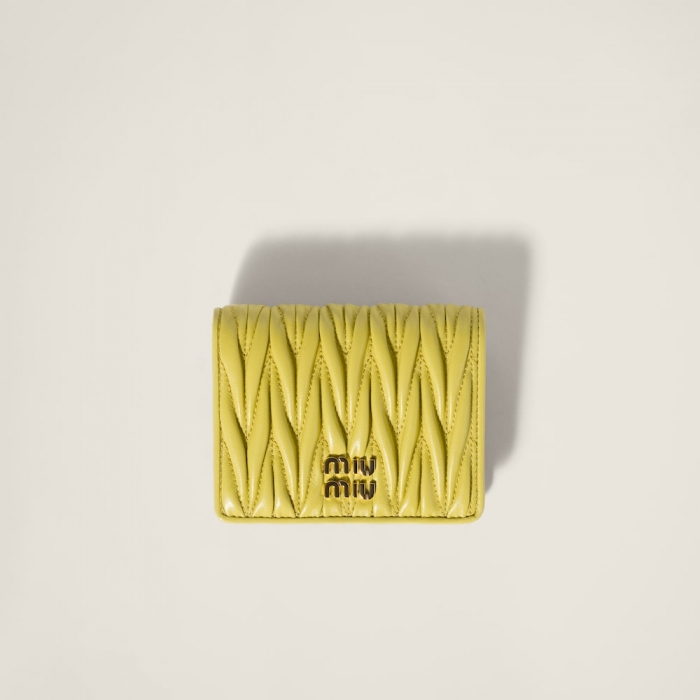 Miu Miu Small matelassé nappa leather wallet Citron Yellow