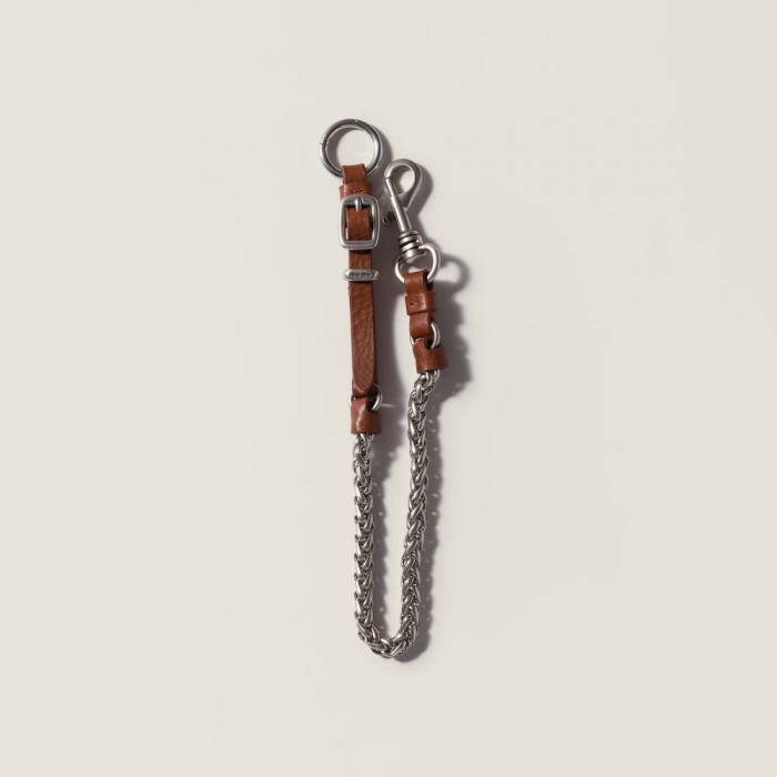 Miu Miu Metal and leather key ring trick - Tobacco