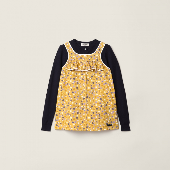 Miu Miu Poplin and wool knit top Yellow / Purple