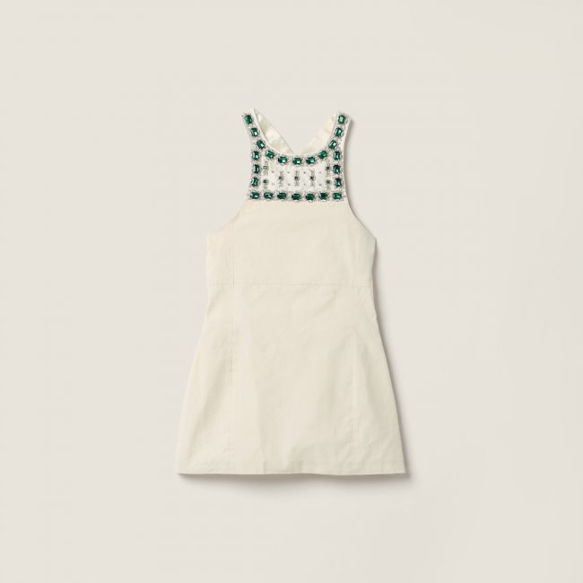Miu Miu Embellished canvas apron dress Ecru