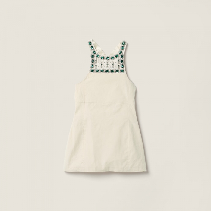 Miu Miu Embellished canvas apron dress Ecru