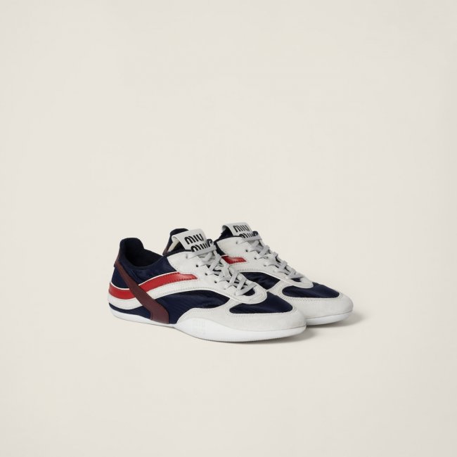 Miu Miu Gymnasium technical fabric and suede sneakers Baltic Blue / Amaranth