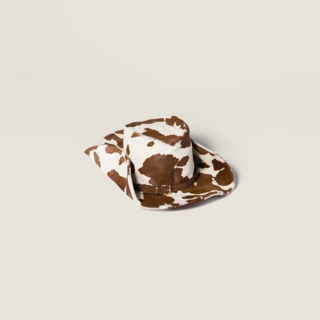 Miu Miu Printed leather cowboy hat - White/Burnt Sienna