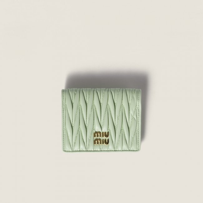 Miu Miu Small matelassé nappa leather wallet Aqua