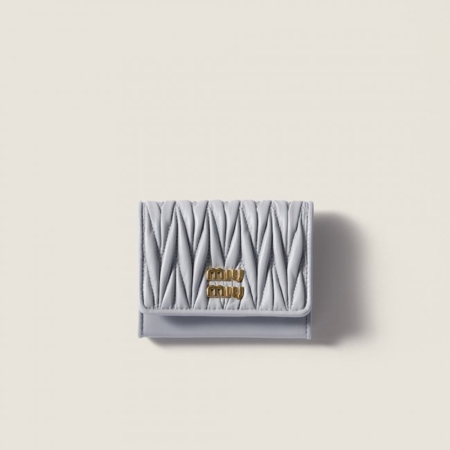 Miu Miu Matelassé nappa leather card holder Pearl Gray