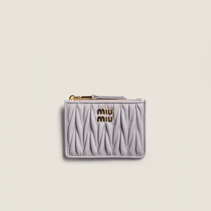 Miu Miu Matelassé nappa leather card holder Wisteria