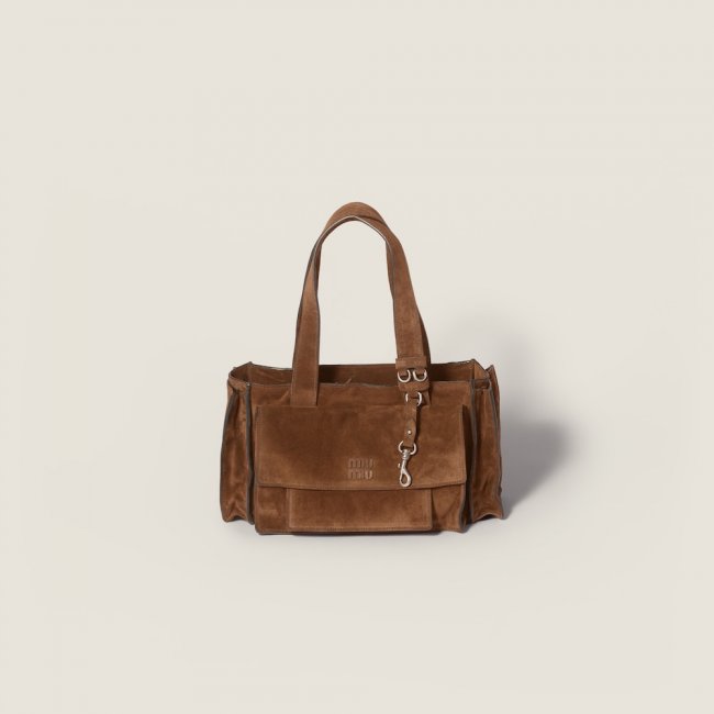 Miu Miu Utilitaire suede shopping bag Cocoa Brown