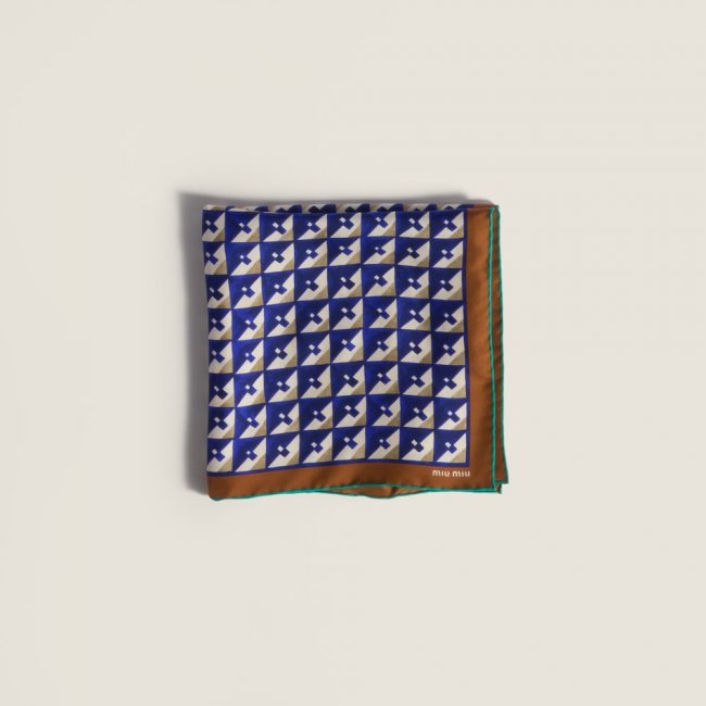 Miu Miu Printed silk scarf - Tobacco/Ink