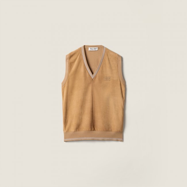 Miu Miu Wool and suede vest Camel Brown