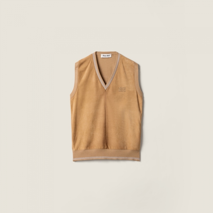 Miu Miu Wool and suede vest Camel Brown