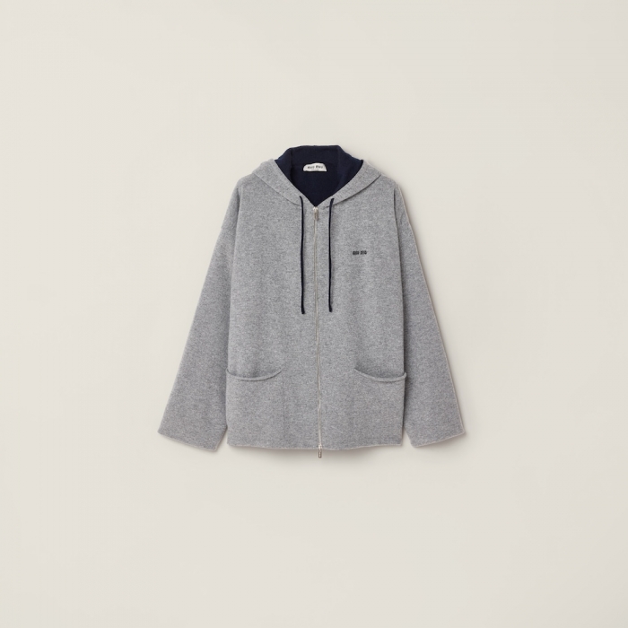 Miu Miu Cashmere cardigan hoodie GREY+BLUE