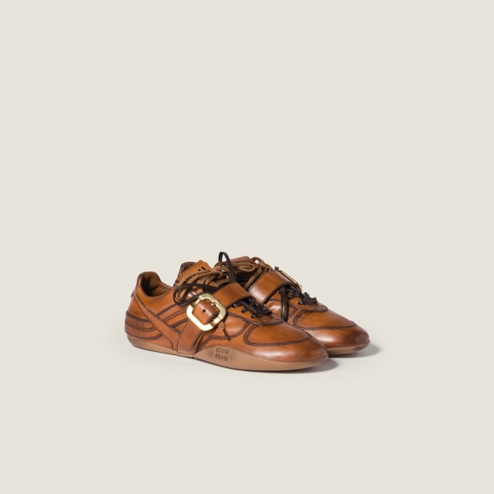 Miu Miu Gymnasium leather sneakers with buckle Cognac