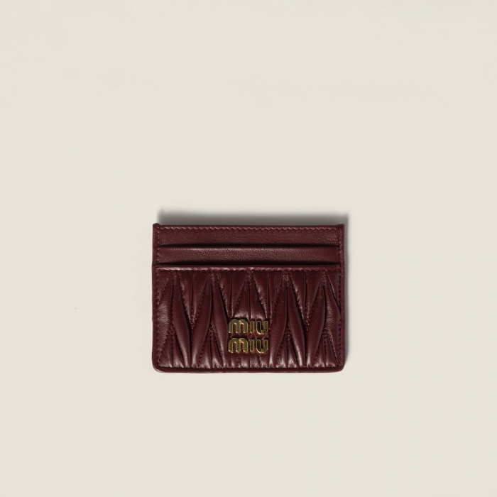 Miu Miu Matelassé nappa leather card holder Burgundy