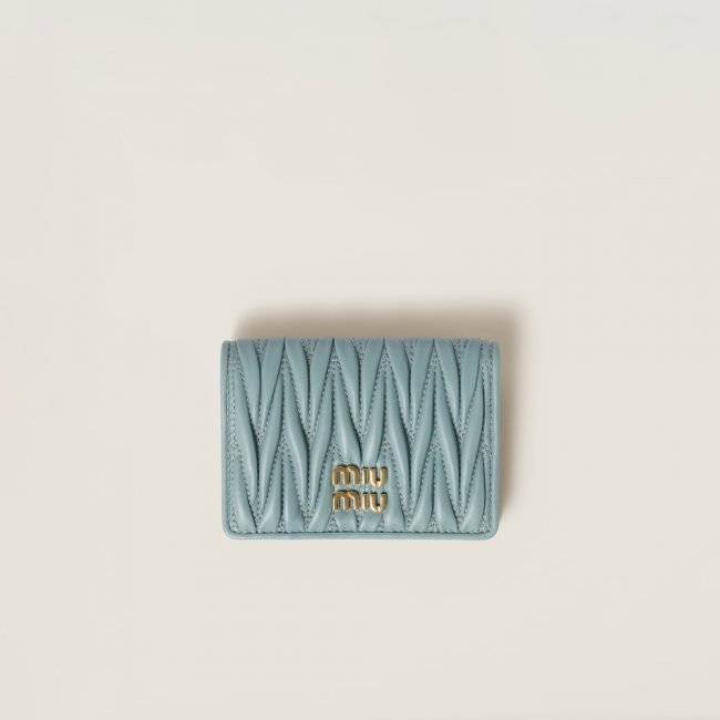 Miu Miu Matelassé nappa leather card holder Powder Blue