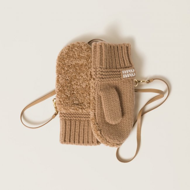 Miu Miu Wool, cashmere and shearling mittens - Camel Brown