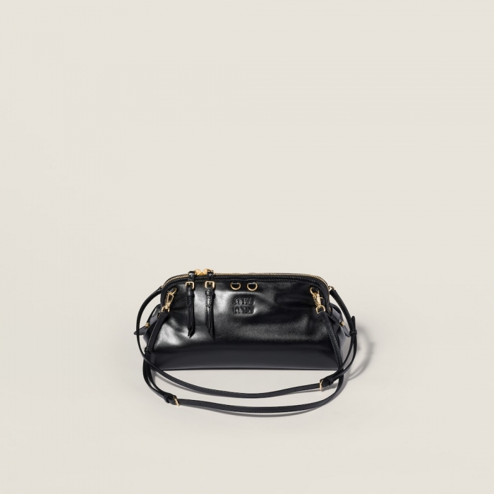 Miu Miu Caprice shiny leather clutch Black