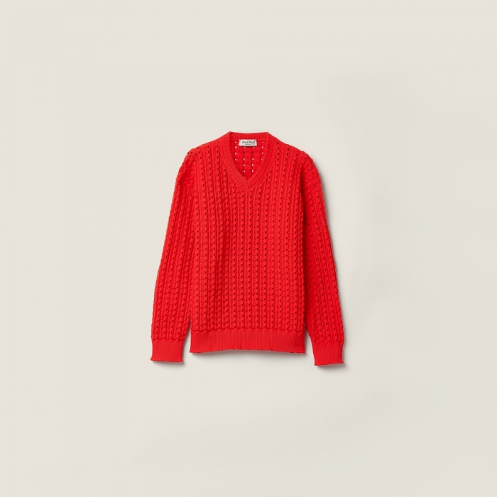 Miu Miu Technical yarn V-neck sweater Red