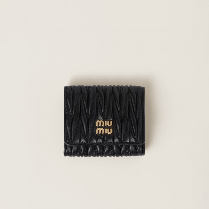 Miu Miu Small matelassé nappa leather wallet Black
