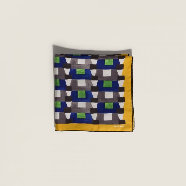 Miu Miu Printed silk scarf - Indigo Blue/Mustard