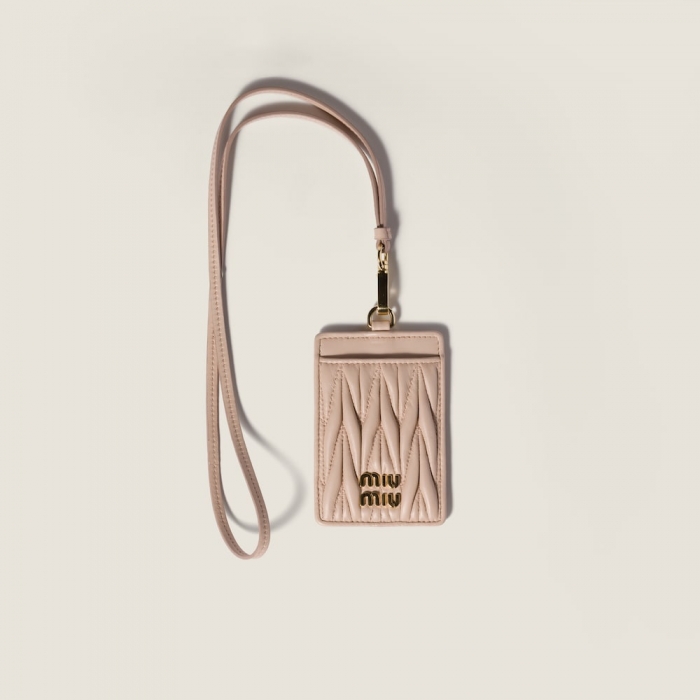 Miu Miu Matelassé nappa leather badge holder Powder Pink