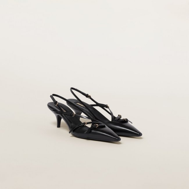 Miu Miu Brushed leather slingbacks with buckles Black