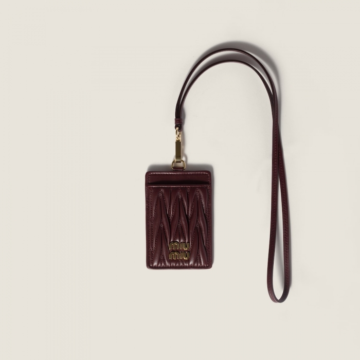 Miu Miu Matelassé nappa leather badge holder Burgundy