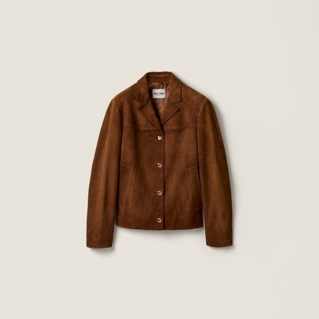 Miu Miu Waxed suede leather blouson jacket Brandy
