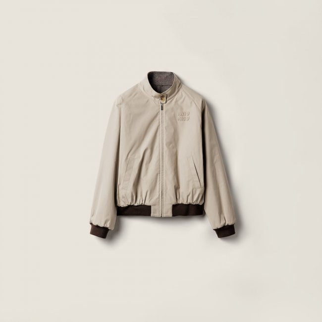 Miu Miu Reversible houndstooth check and Panama cotton blouson jacket Clay / Cocoa Brown / Gray