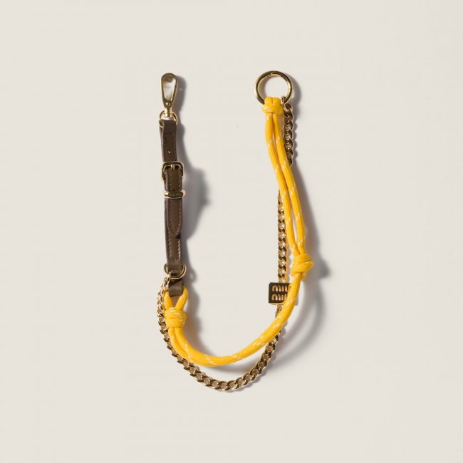 Miu Miu Leather, cord and metal trick keyring - Tundra/Yellow
