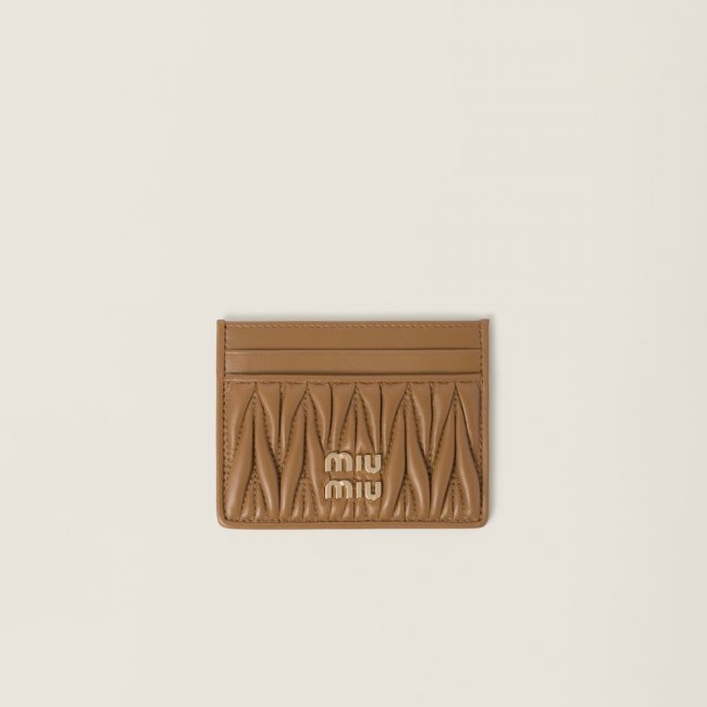 Miu Miu Matelassé nappa leather card holder Caramel