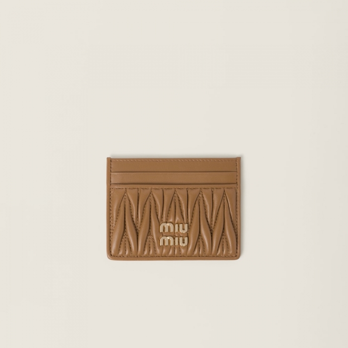 Miu Miu Matelassé nappa leather card holder Caramel