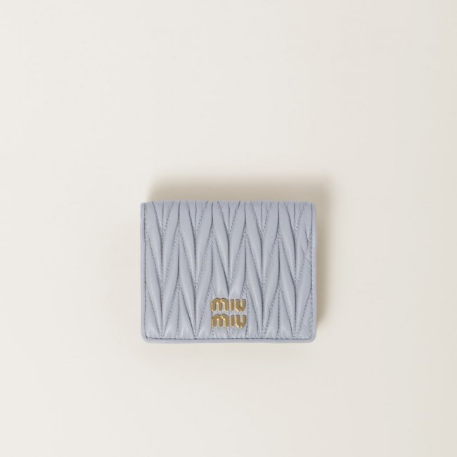 Miu Miu Small matelassé nappa leather wallet Pearl Gray