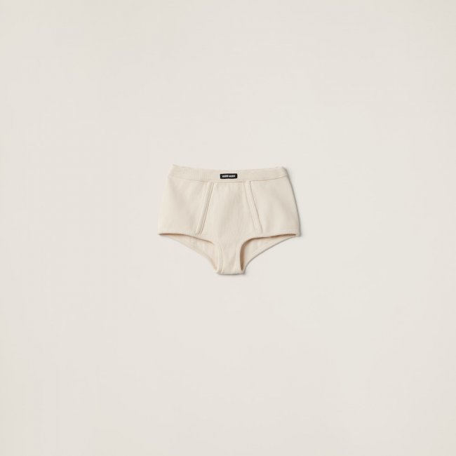 Miu Miu Garment-dyed ribbed boxer shorts Natural