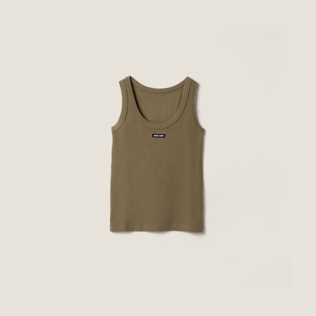 Miu Miu Garment-dyed ribbed knit jersey top Military Green