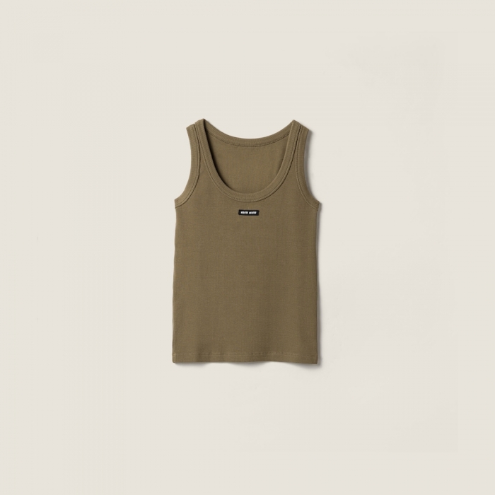 Miu Miu Garment-dyed ribbed knit jersey top Military Green