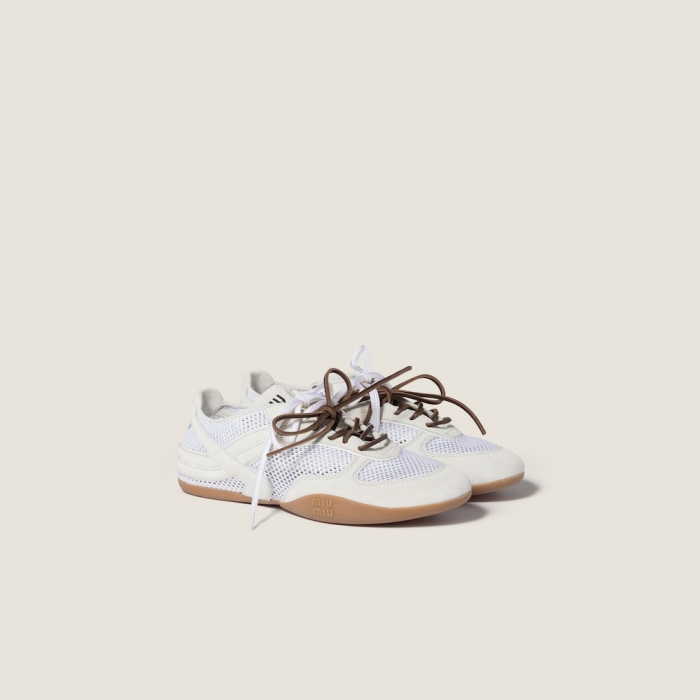 Miu Miu Gymnasium mesh and suede sneakers White