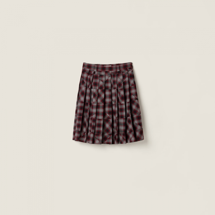 Miu Miu Tartan patchwork midi skirt Amaranth / Grey